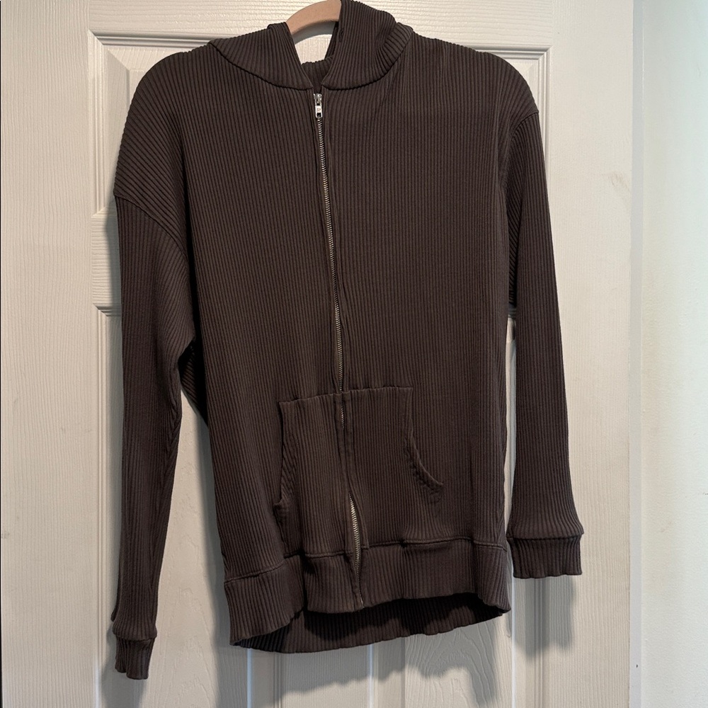 White Fox Boutique Size Small/Medium Gray Ribbed Thermal Full Zip Up Hoodie